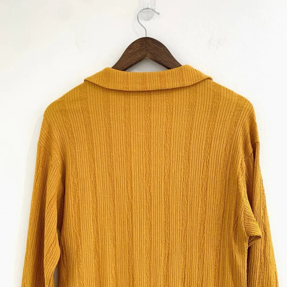 Free People FP Beach Midi Dress sz XS Collared Gold Yellow Long Sleeve *FLAW